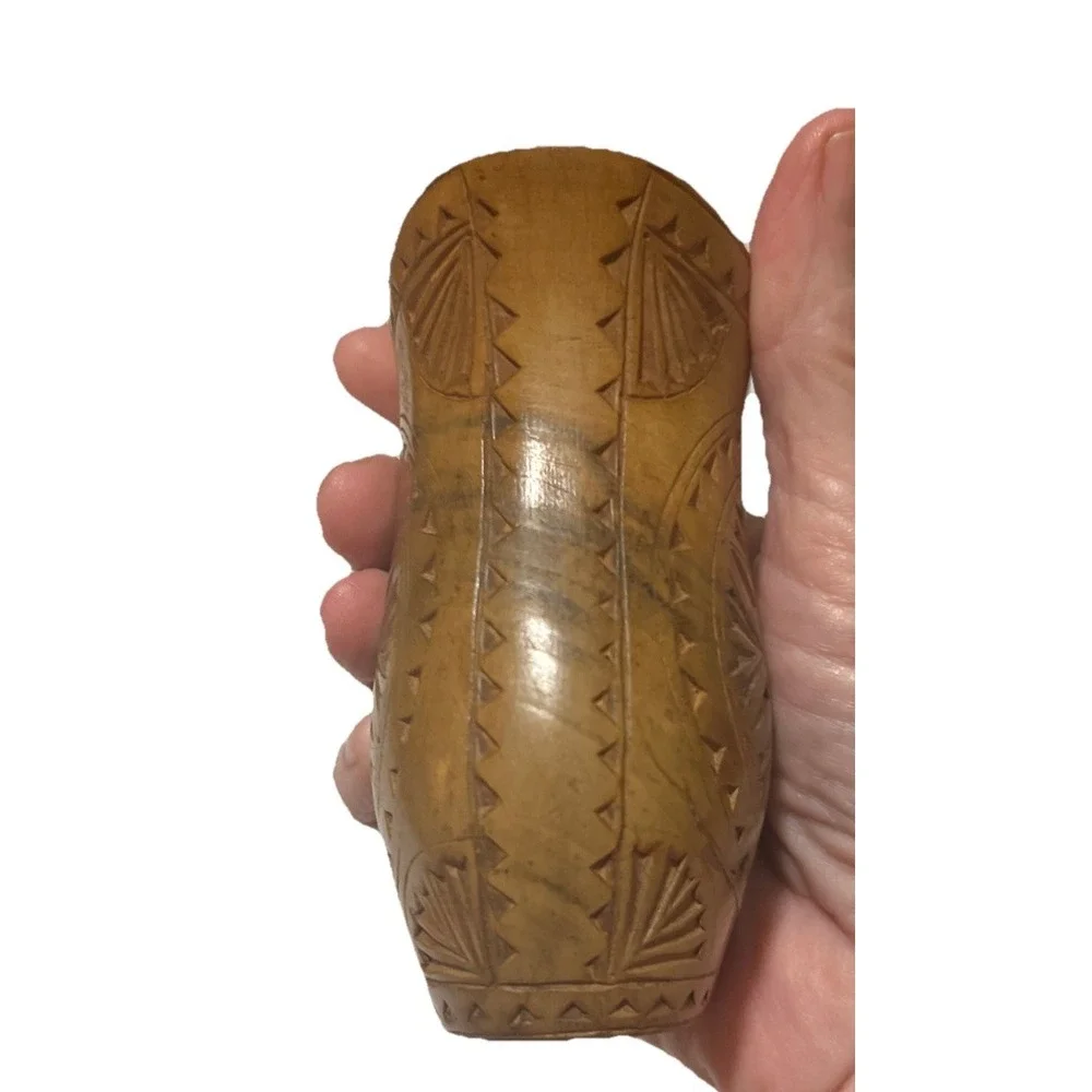 antique balkan yugoslavia vase wood engraved flowers . home decor